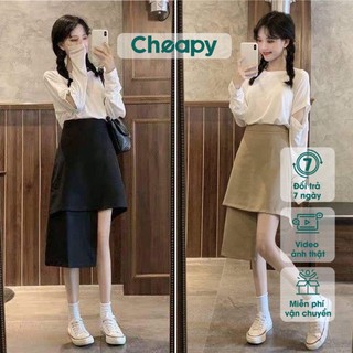 Chân váy umi lêch tầng sẵn 2 màu - Chân váy chữ A chất thun umi siêu xinh sẵn kho 2 màu WK078