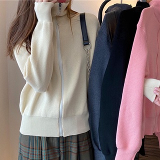 Áo khoác cardigan cổ cao tay dài dáng rộng thời trang trẻ trung cho nữ