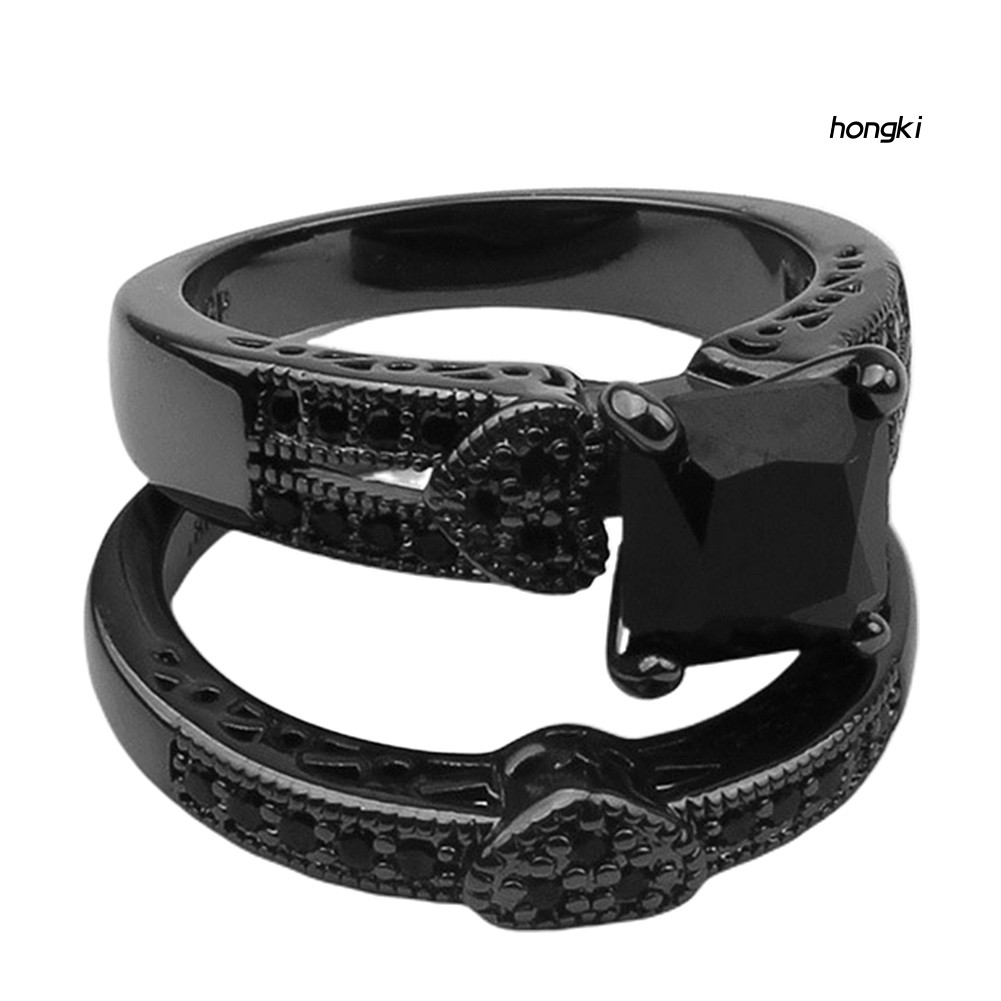 (Hàng Mới Về) Set 2 Nhẫn Đính Đá Zircon Đen Sang Trọng Dành Cho Nam Và Nữ