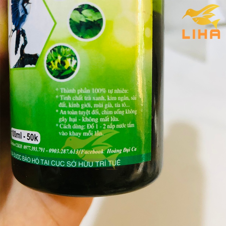 Nước Tắm Chim Cảnh Nhất Hoàng 100ml - Chiết Xuất Trà Xanh Hoàng Đại Ca