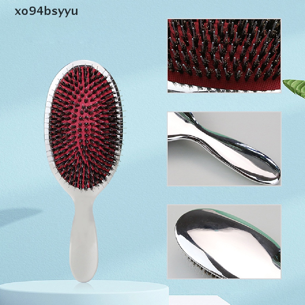 [Hàng mới về] Lược chải tóc hình oval màu vàng và bạc sang trọng chống tĩnh điện có thể mát xa