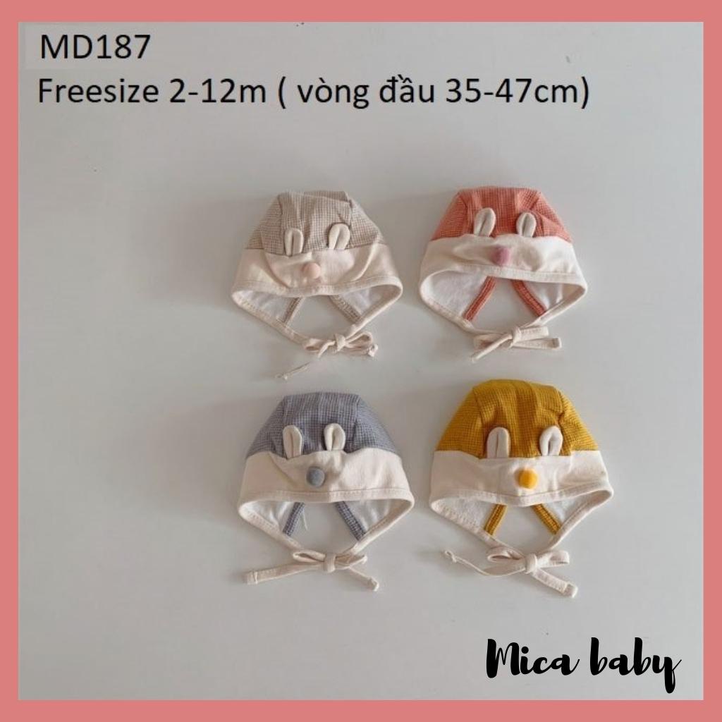 Mũ cotton buộc dây cho bé kiểu dáng tai thỏ đáng yêu MD187 Mica baby