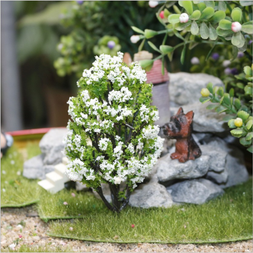 Mẫu mô hình cây hoa mận trắng trang trí tiểu cảnh, nhà búp bê, bonsai(TREE-09)