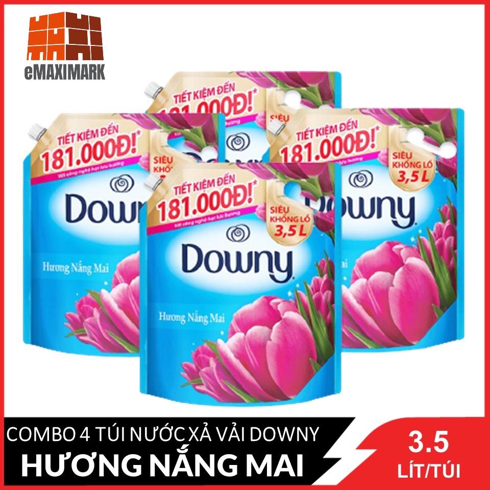 Combo 4 túi Nước xả vải Downy Nắng mai (Xanh) túi 3.5L X4