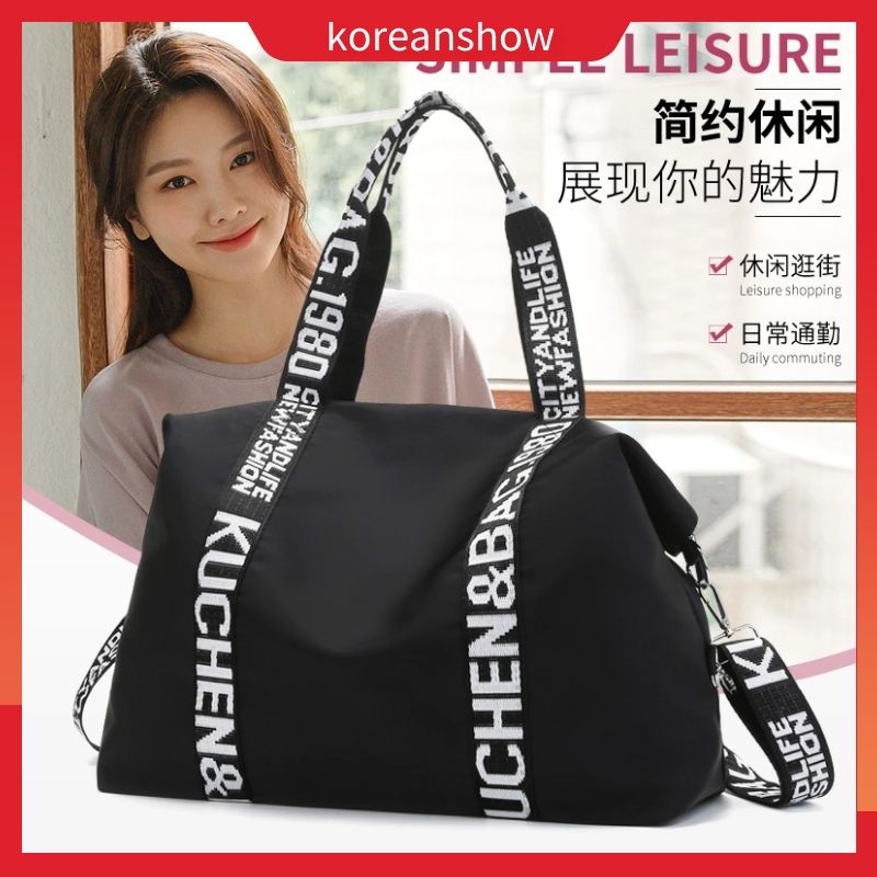 Túi Tote Tote Túi Xách Tay Du Lịch Bằng Vải Canvas Màu Đen Có Khóa Kéo Phong Cách Hàn Quốc Dành Cho Nữ
