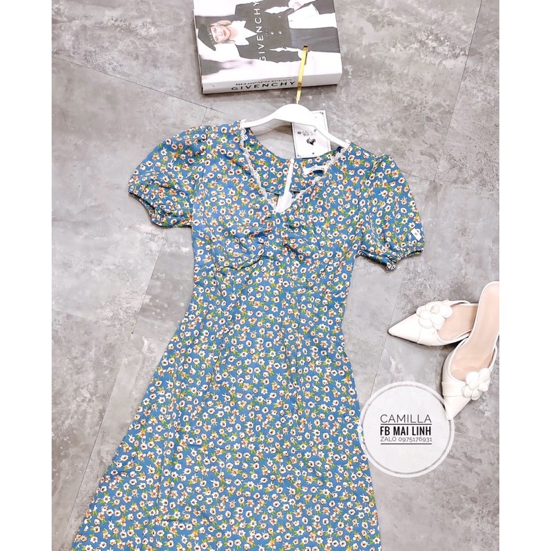 [Mã WASTMAY giảm 15% tối đa 30K đơn 150K] ⚡️BÁN SỈ⚡️Đầm hoa nhí dáng xoè màu xanh viền ren 2lớp | BigBuy360 - bigbuy360.vn