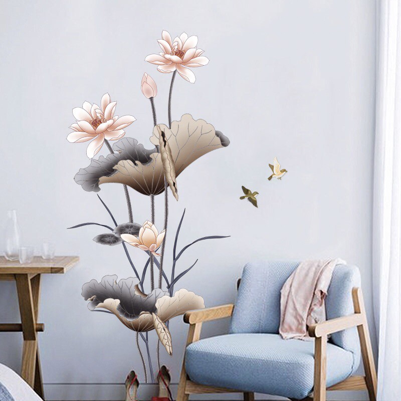 Decal dán tường hoa sen nghệ thuật mẫu 02 GS9580