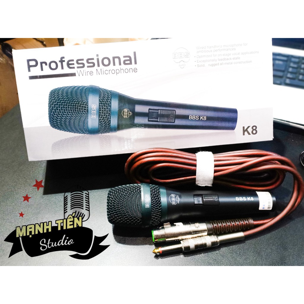 Micro có dây BBS K88 cao cấp dây dài không cuộn chống đứt gãy mic nhẹ hút âm bảo hành 12 tháng