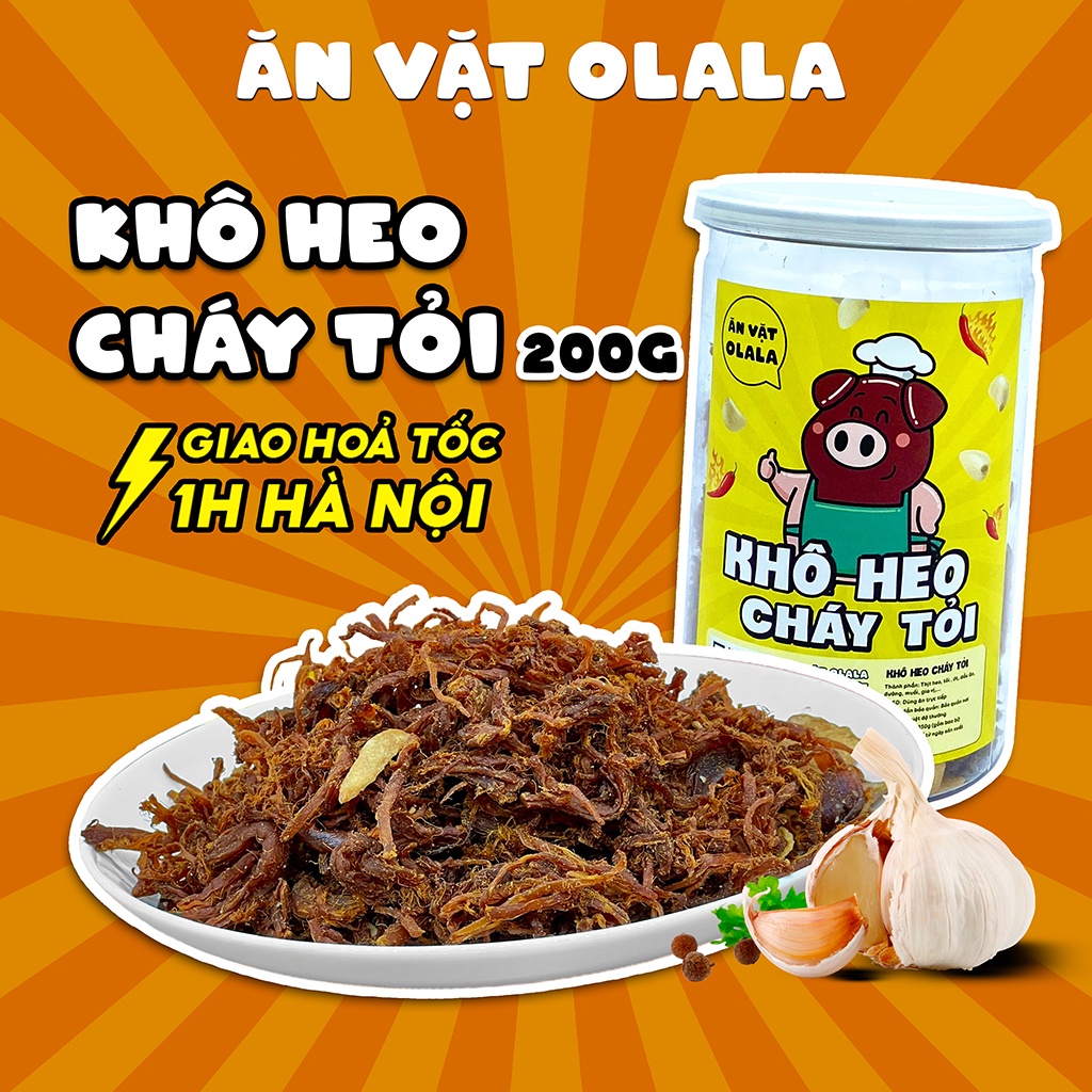 Khô heo cháy tỏi 200g OLALA giòn rụm đậm vị đồ ăn vặt Hà Nội
