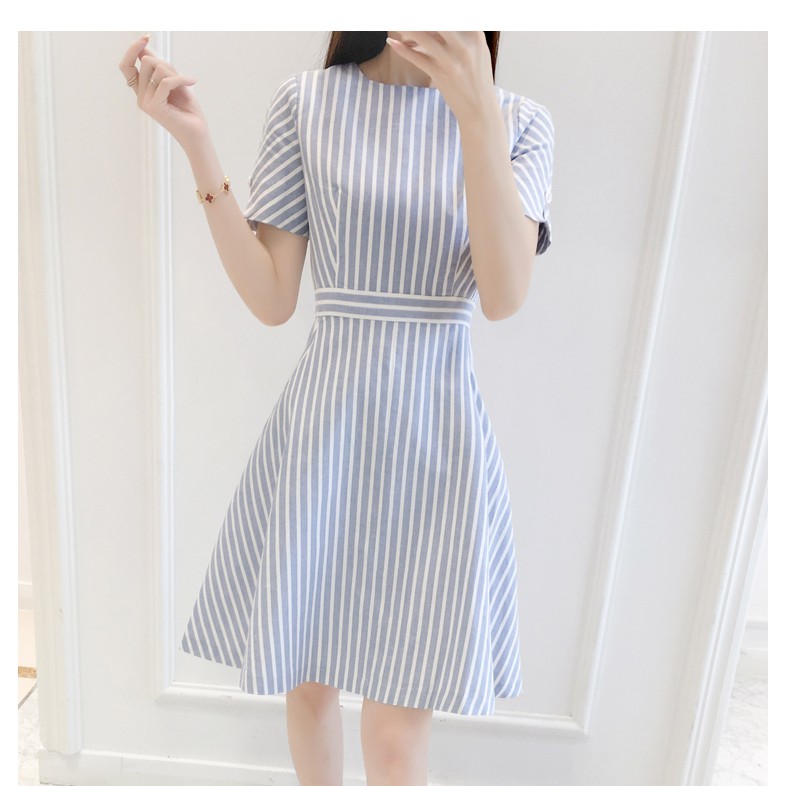 Đầm sọc basic, đầm nữ ngắn tay, đầm xòe Da83