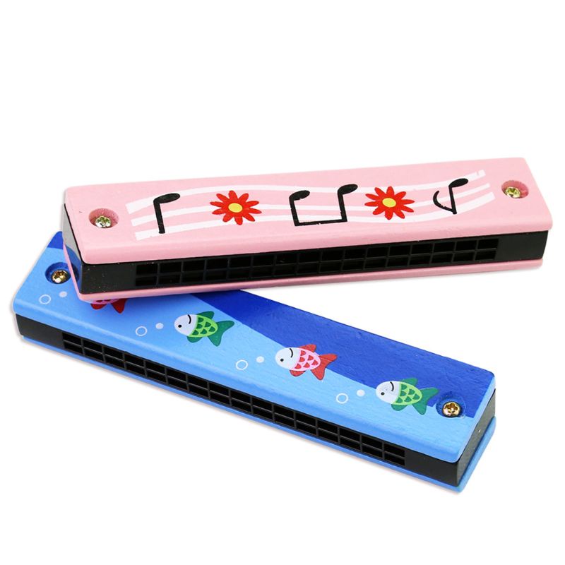 Kèn harmonica 16 lỗ bằng gỗ 5 inch họa tiết hoạt hình giao ngẫu nhiên thích hợp cho trẻ em