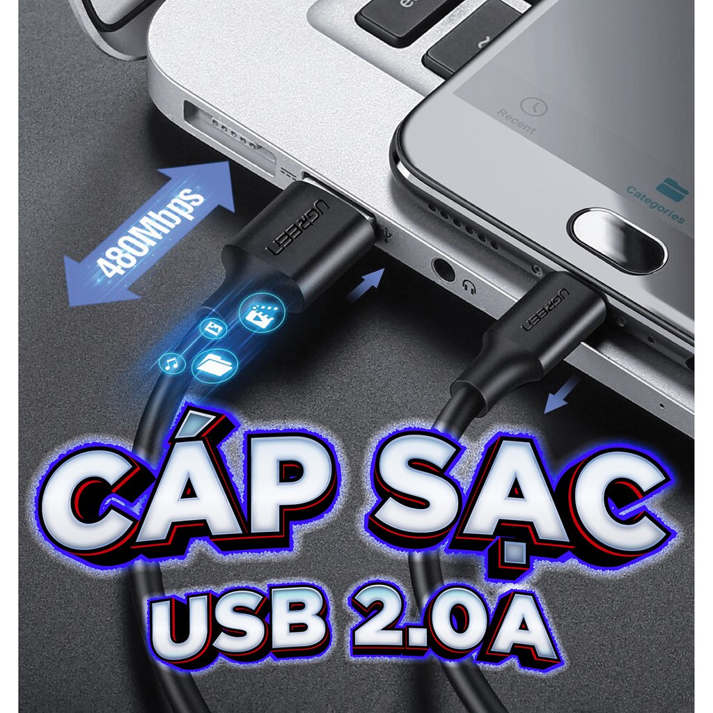 Cáp sạc Micro USB 2.4A Ugreen US289 dài từ 0.25 - 2m sạc nhanh, truyền dữ liệu tốc độ cao, bảo hành 12 tháng