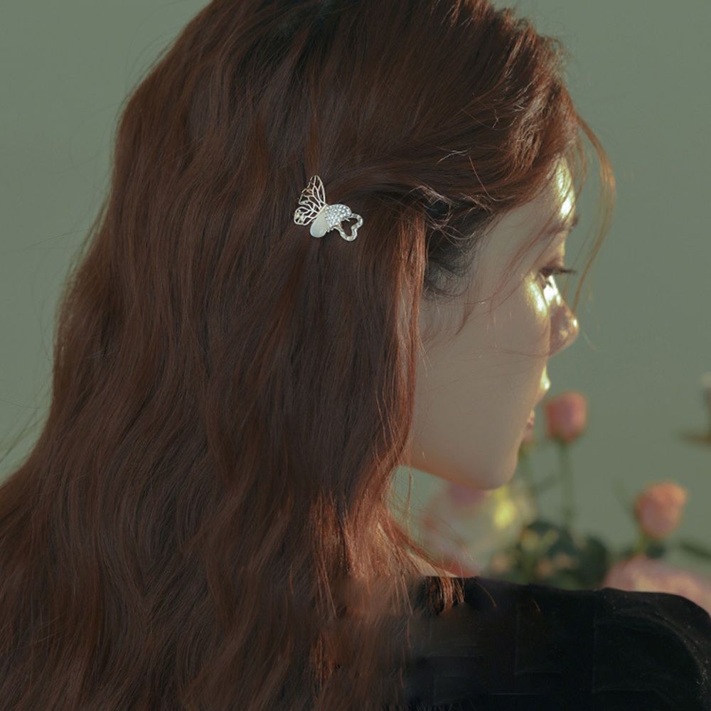 Kẹp Tóc Hình Bướm Bằng Kim Loại Đính Đá Opal Phong Cách Hàn Quốc Cho Nữ