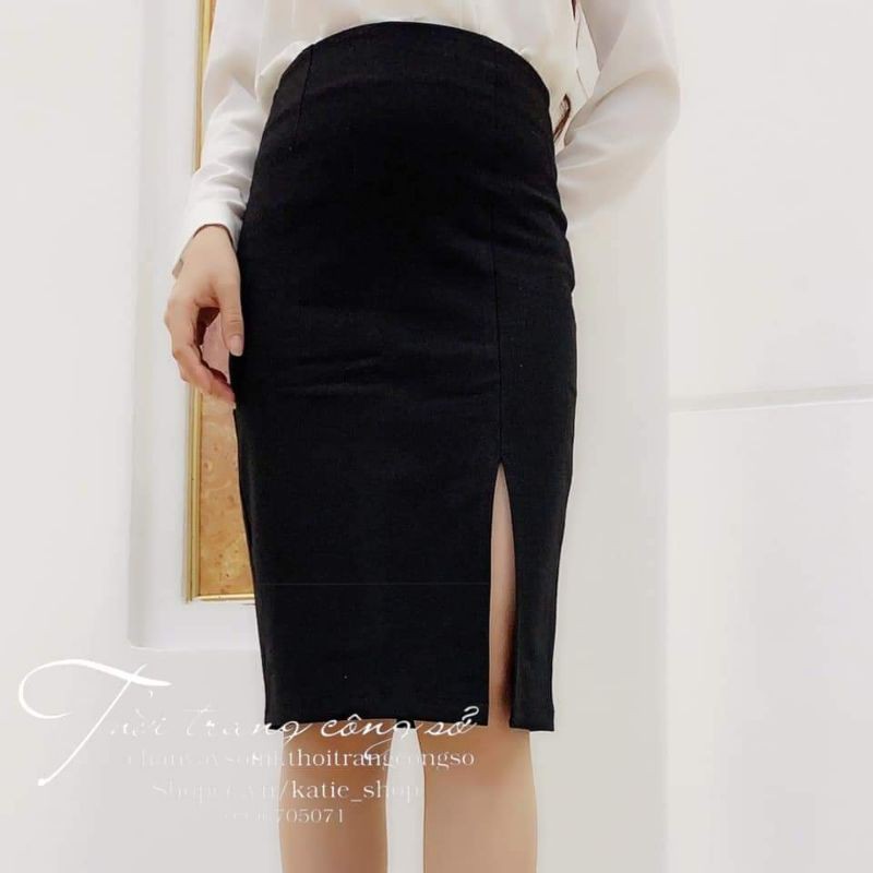[ Mã WASTRUN4 giảm 10% tối đa 30K đơn 99K] M59-Chân váy bút chì đen xẻ trước tới gối