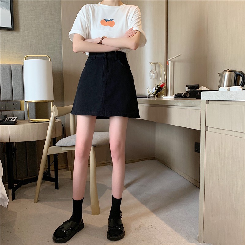 chân váy jean Dáng Chữ A Lưng Cao Thiết Kế Xẻ Tà Cá Tính | BigBuy360 - bigbuy360.vn