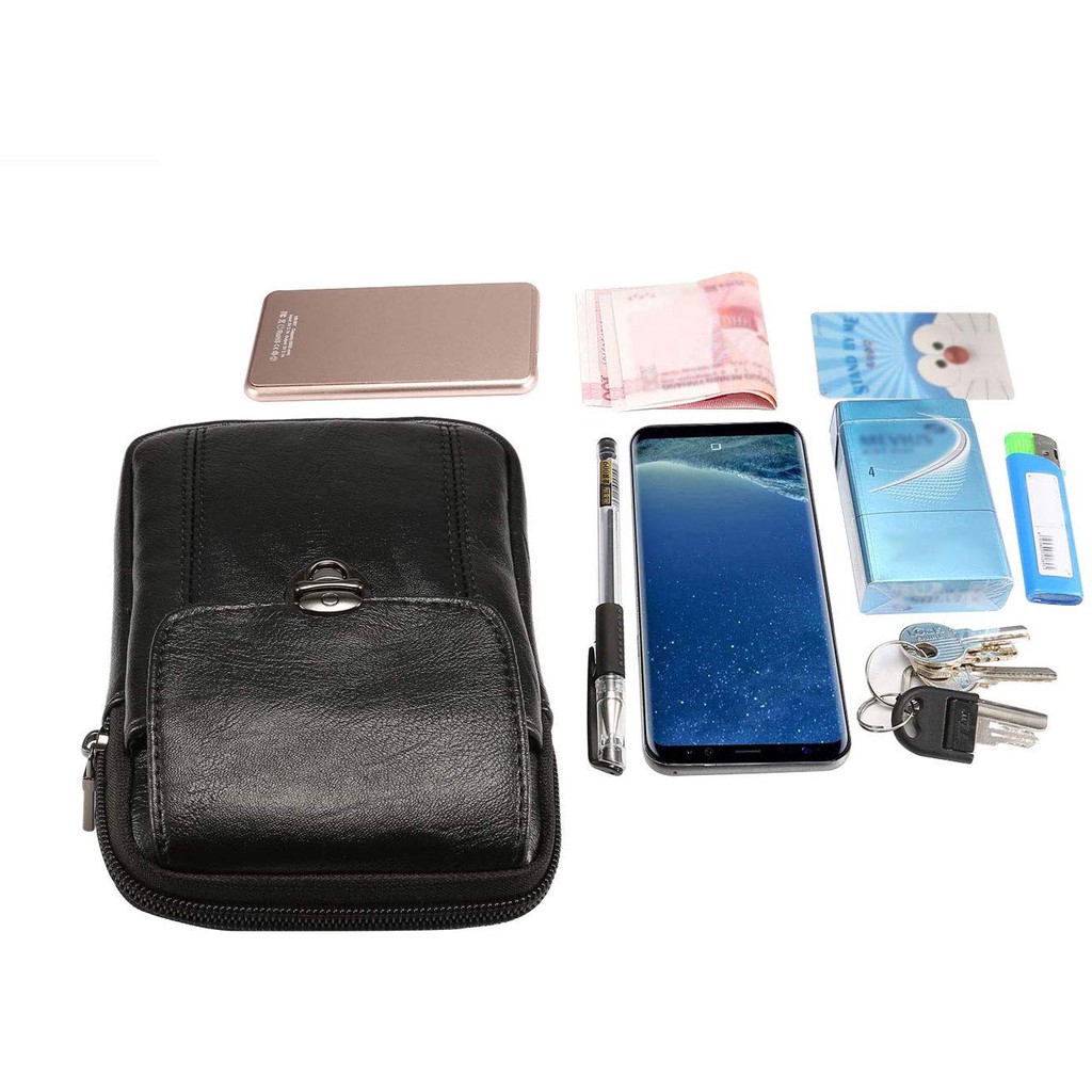 Túi Da Bò Đựng Điện Thoại Đeo Thắt Lưng Có Khóa Kéo Cho iPhone XR Xs Xs Max Samsung S8 Plus S6
