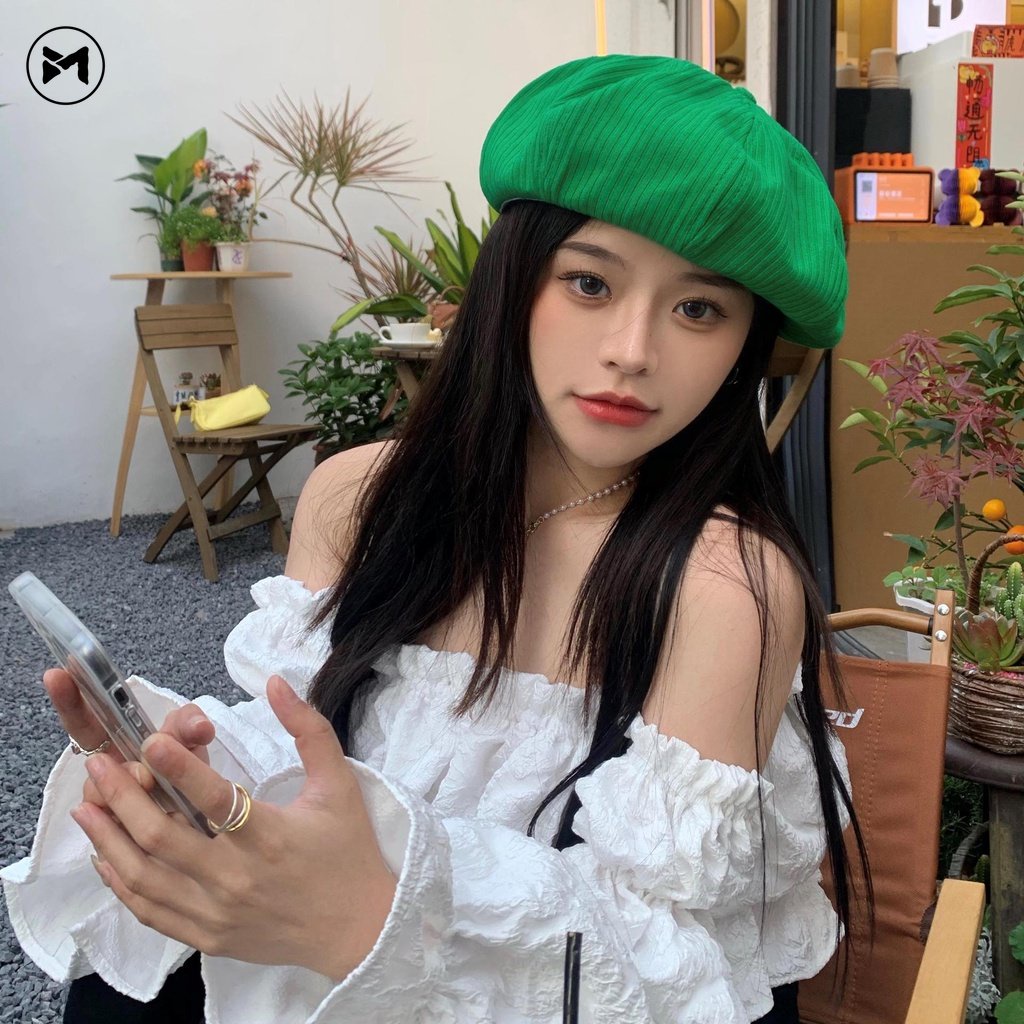 Mũ Beret Họa Tiết Sọc Thời Trang Retro Nhật Bản Cho Nữ