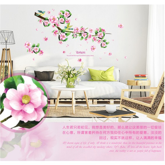 Decal trang trí Hoa Đào hồng xinh tươi