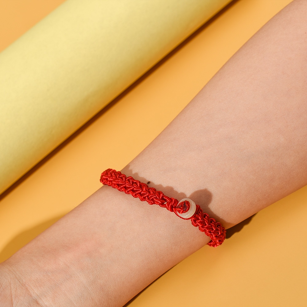 1 Vòng Tay Bện Dây Đỏ Mặt Ngọc Bích Thời Trang Cho Nam Nữ