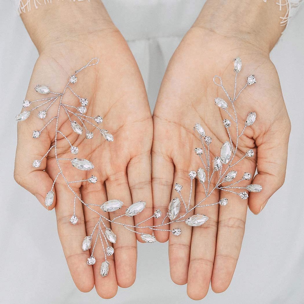 Cài Tóc Hình Hoa Lá Đính Đá Lấp Lánh Cho Cô Dâu