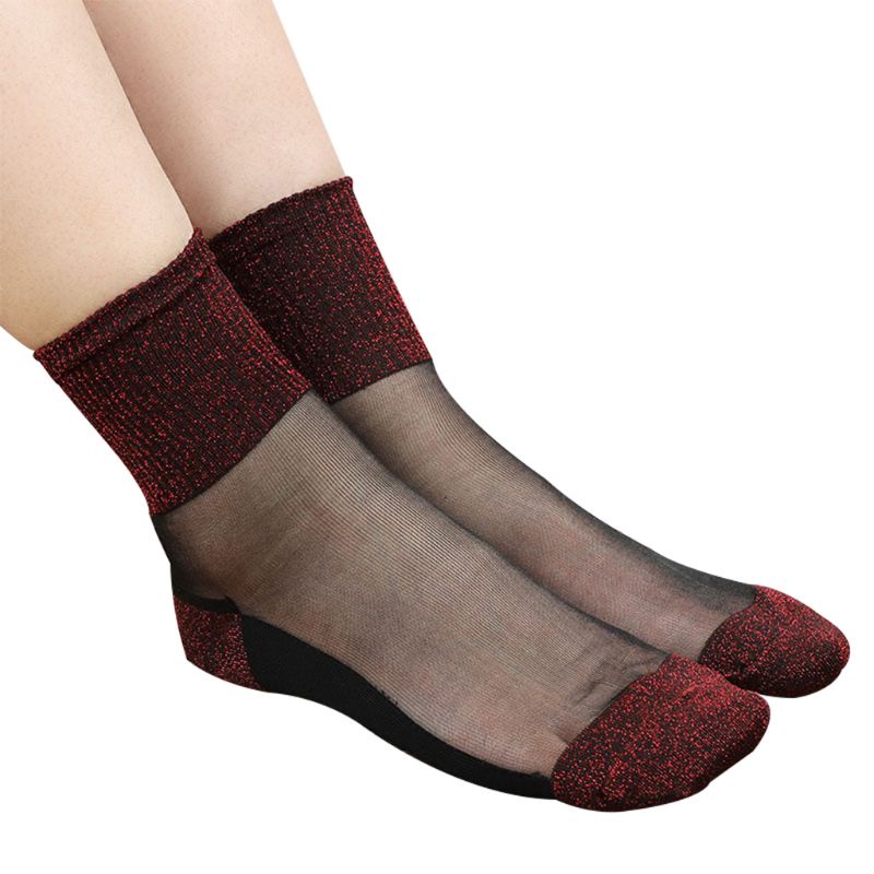 Vớ Lụa Phối Ren Đính Kim Tuyến Lấp Lánh Co Giãn Thời Trang Cho Nữ