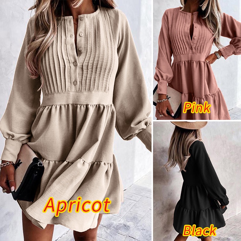 Đầm mini Zanzea dài tay phối bèo xếp ly phong cách cổ điển cho nữ