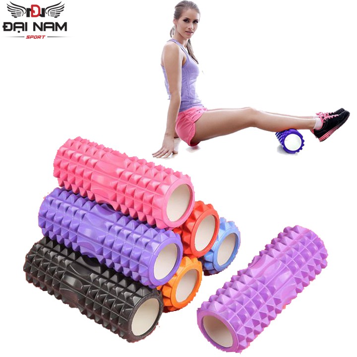 Ống Lăn Tập Yoga Massage Có Gai Nhọn Tam Giác EVA Thư Giãn KT 33x14cm Chất Liệu PVC