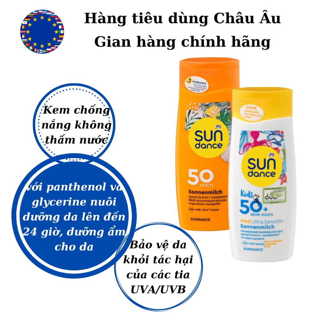 Kem chống nắng Sun dance 200ml SPF 50+ dưỡng ẩm chống nắng cho cả mặt, body hàng nội địa châu âu