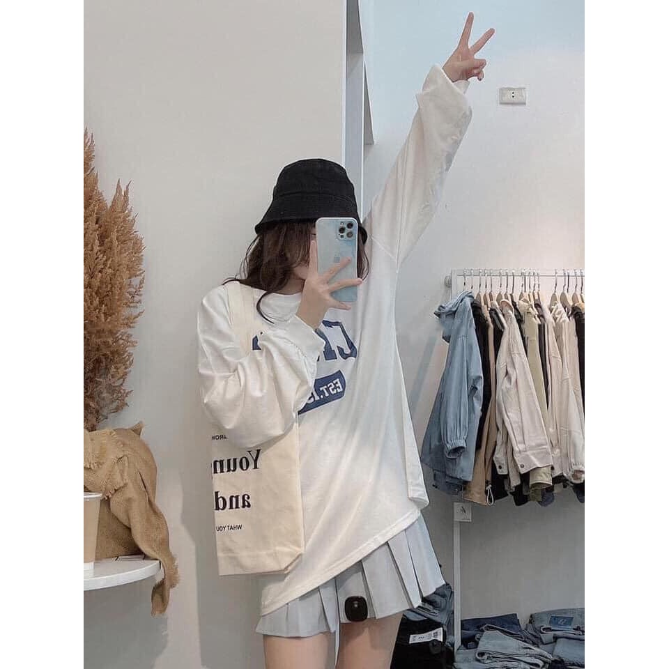 A021 Áo thun dài tay hè thu đông drew dáng rộng nam nữ, áo phông đen trắng Unisex form to cổ tròn tay bo trẻ trung