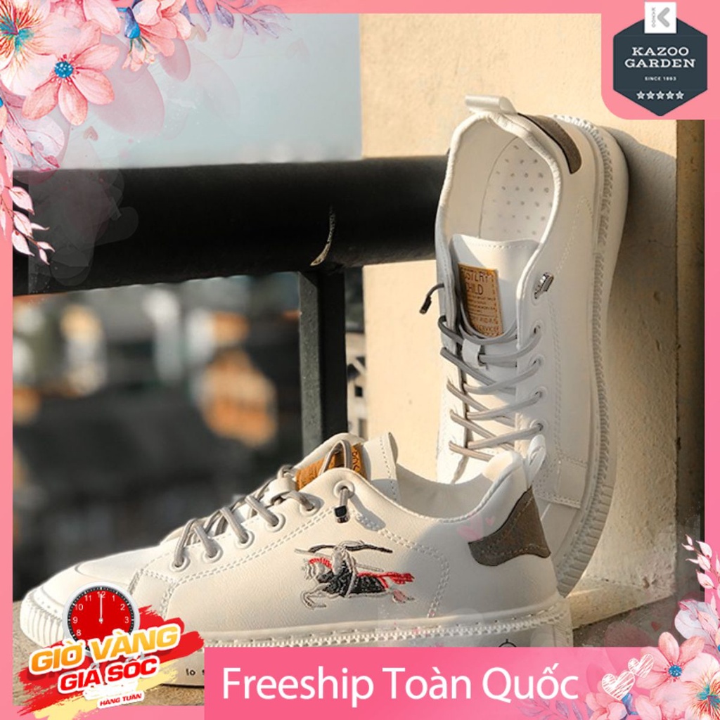 Giày Sneaker Nam Chất Liệu Simili Cổ Thấp Thêu Hình Kỵ Sĩ Cưỡi Ngựa Phong Cách Trẻ Trung Đơn Giản