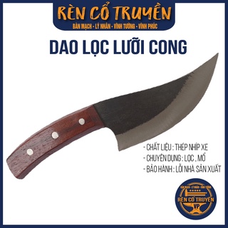 Dao Bầu lọc cong nhà bếp thép nhíp xe ô tô - khâu Inox - cán gỗ lọc thịt, lọc cá, lọc xương, thái thịt,...rèn thủ công