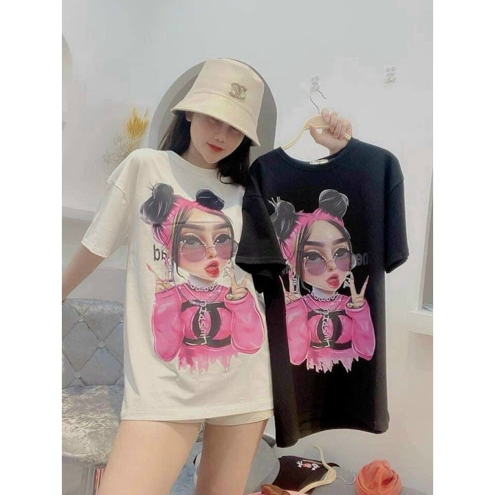 [Sales FreeShip] Áo Thun Phông Kèm Túi Zip Cho Nàng Tự Tin Dạo Phố, Áo Thun From Rộng In Hoạ Tiết CuTe