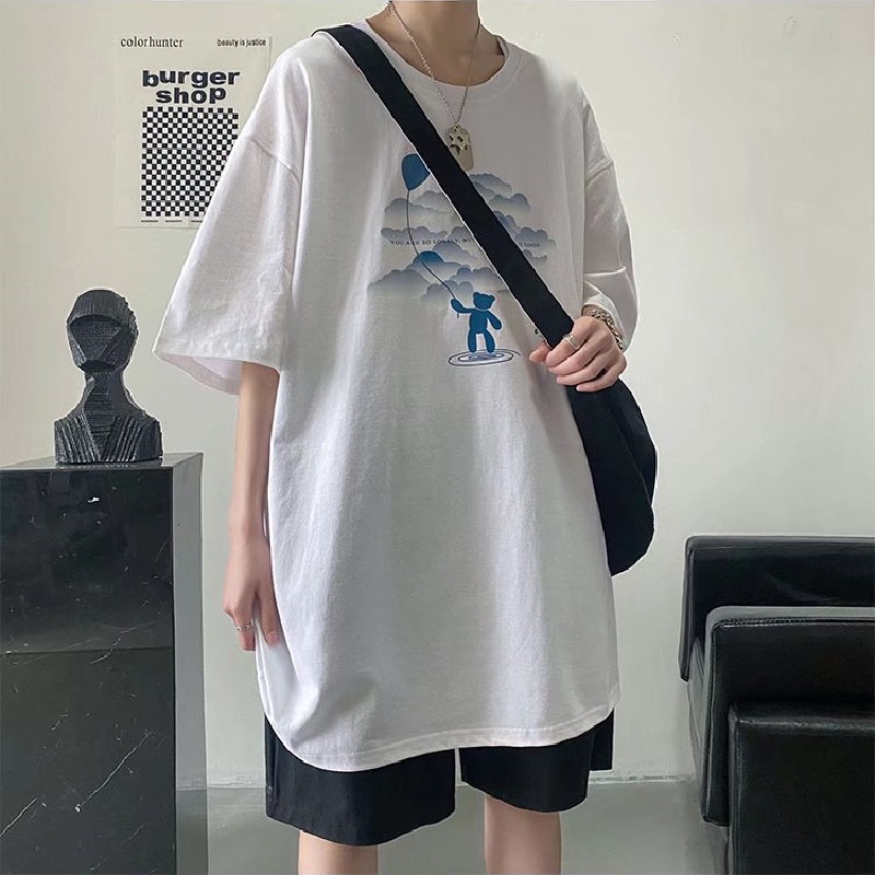 Áo Thun Tay Ngắn Dáng Rộng In Họa Tiết Hoạt Hình Phong Cách Hip Hop Hàn Quốc Thời Trang Mùa Hè Cho Nam Cỡ M-5XL