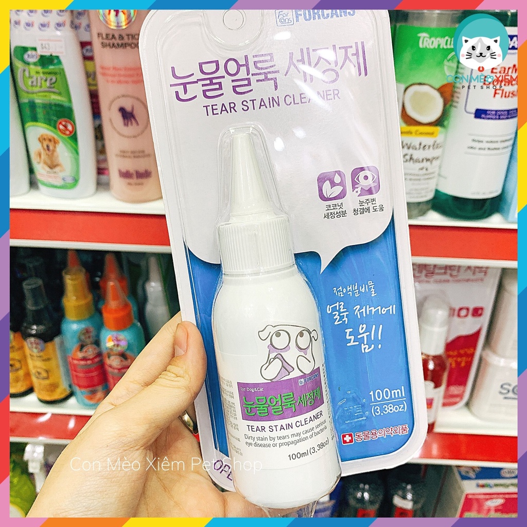 Lau rửa mắt vết ố bẩn cho chó mèo Forcans 100ml, làm sạch nước mắt bụi bẩn cún mèo Con Mèo Xiêm
