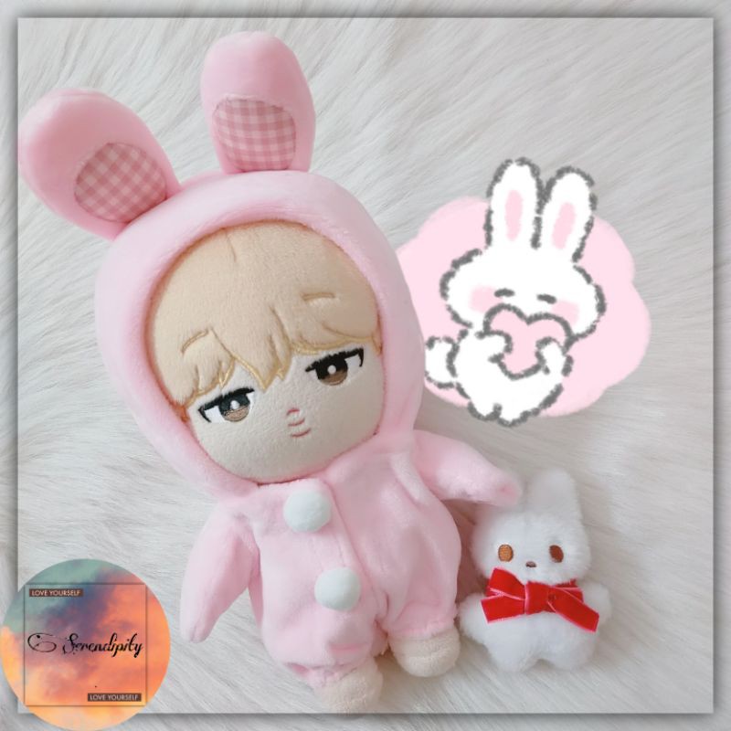 Bộ thú thỏ hồng cho doll 20cm