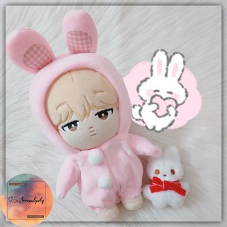 Bộ thú thỏ hồng cho doll 20cm
