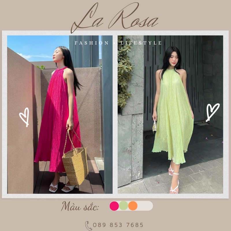 Đầm Nữ Cổ yếm cài cúc ngọc giọt lệ ,Đầm Maxi Yếm mặc đi biển du lịch kiểu suông