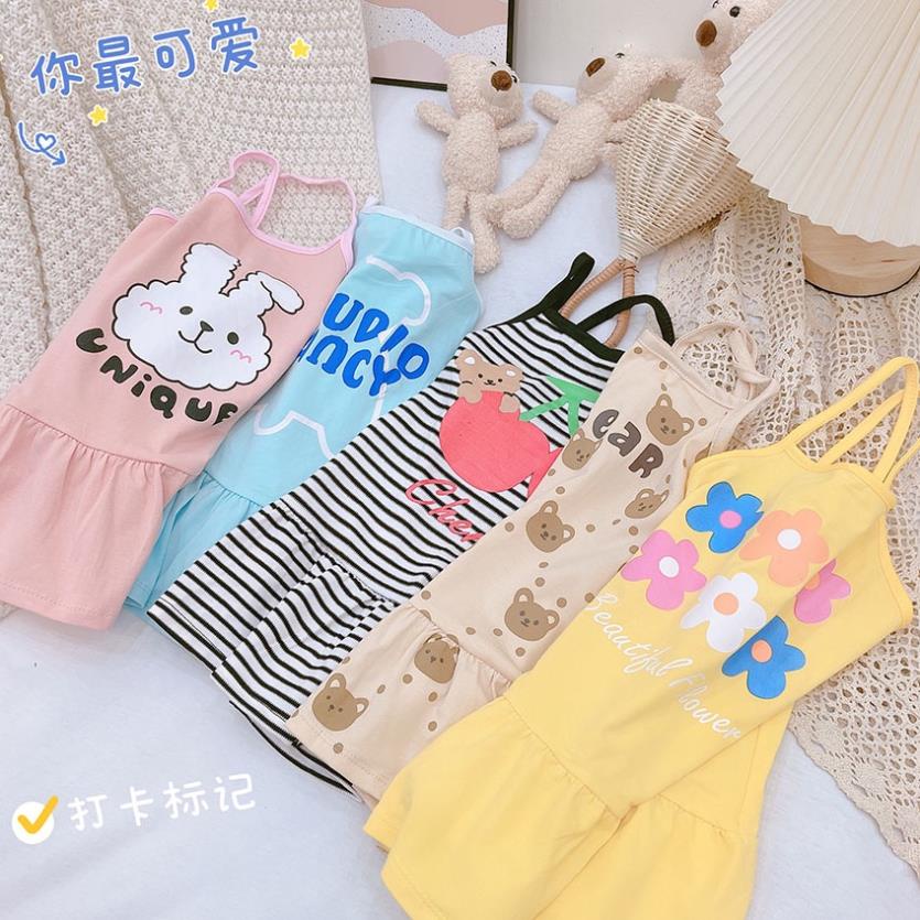 Váy hai dây cho bé gái - chuẩn COTTON, in họa tiết thiên nhiên, mềm mại thoải mái cho da, co giãn size 7-19kg [VHD01]