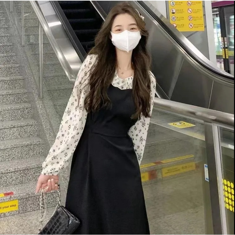 Đầm Giả Hai Mảnh Họa Tiết Hoa Phong Cách Pháp Thanh Lịch Thiết Kế Mới Cho Nữ