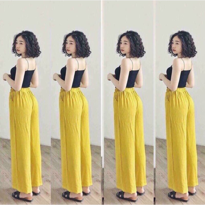 Quần ống rộng chất vải đũi ảnh chụp thật các màu