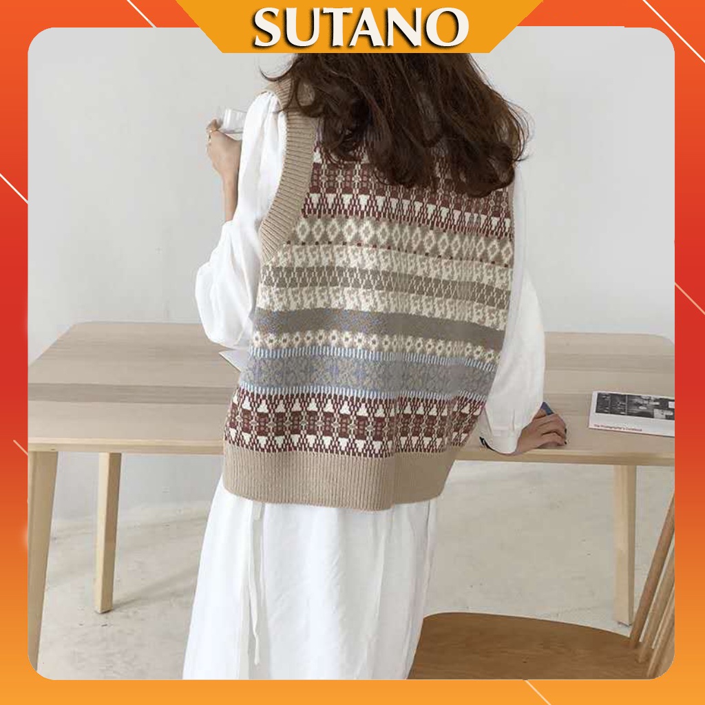 Áo gile len nữ thổ cẩm dáng rộng thu đông hottrend 2021 A453 SUTANO | BigBuy360 - bigbuy360.vn