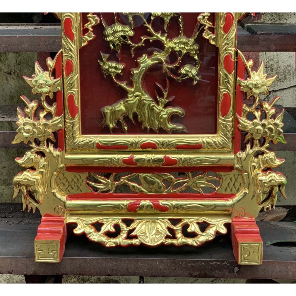 Giá Gương Thờ Cây Tùng Sơn Son Gỗ Mít Cao 71cm