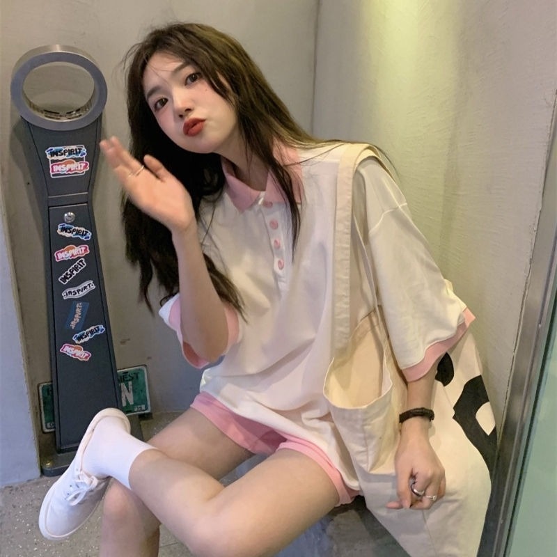 Set Áo Thun Ngắn Tay Cổ Tròn + Quần Short Ống Rộng Thời Trang Nữ