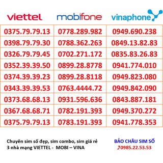 SIM VIETTEL, MOBI, VINA, KHUYẾN MÃI ĐỐNG GIÁ 390K/SIM