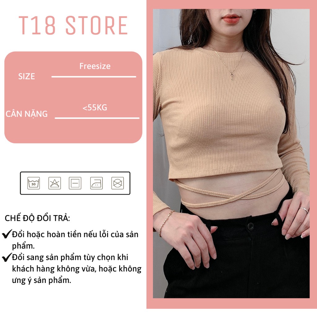 Áo croptop nữ tay dài kiểu ôm 2 dây trơn cổ tròn bigsize thun bodyT18 STORE CT10