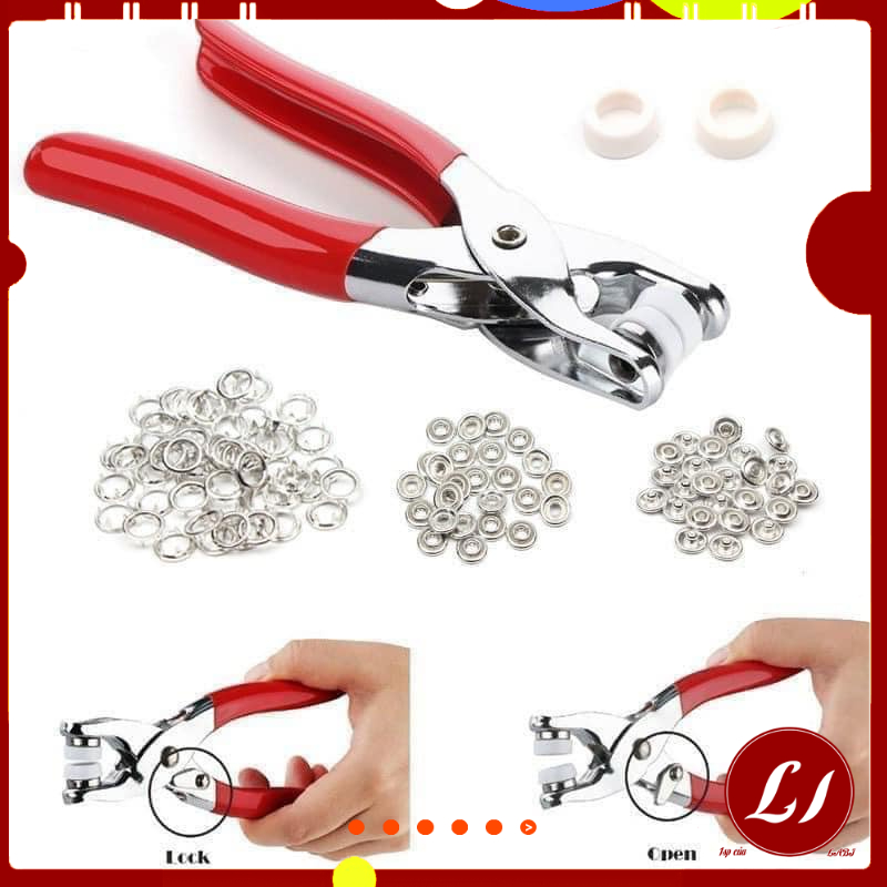 Bộ KÌM bấm khuy cúc áo kèm hộp 100 cúc áo đủ màu tiện dụng, Dụng cụ bấm khuy đa năng