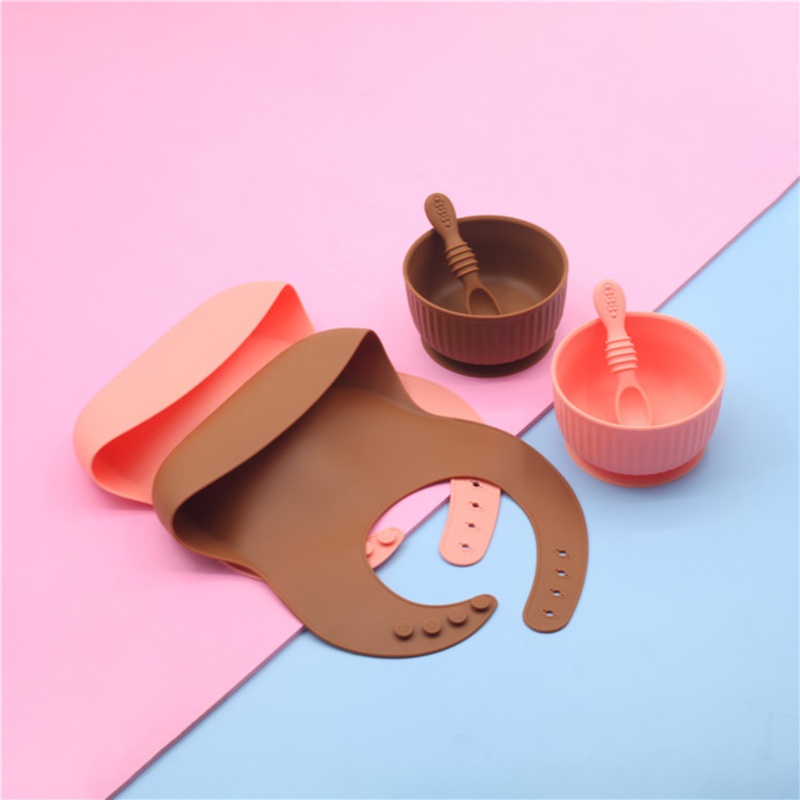 Set 3 Món Gồm Bát + Muỗng + Yếm Ăn Bằng Silicone Cho Bé