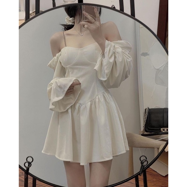 Váy đầm cổ vuông trễ vai cúp ngực tay loe công chúa kiểu ulzzang - by SugarG