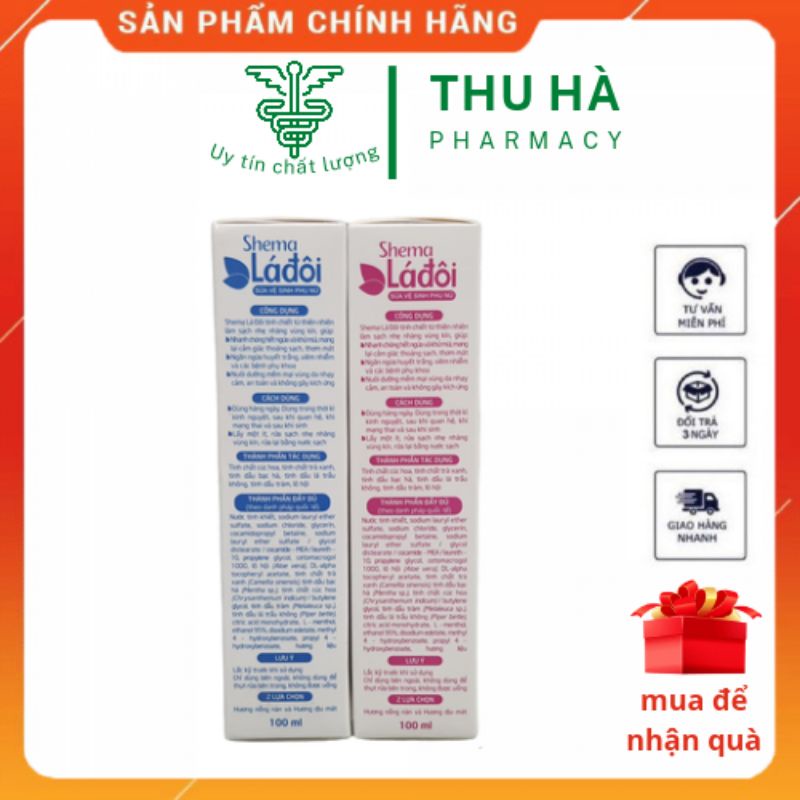 Sữa vệ sinh phụ nữ SHEMA lá đôi làm sạch tác nhân gây ngứa , mùi và viêm nhiễm phụ khoa 100ml