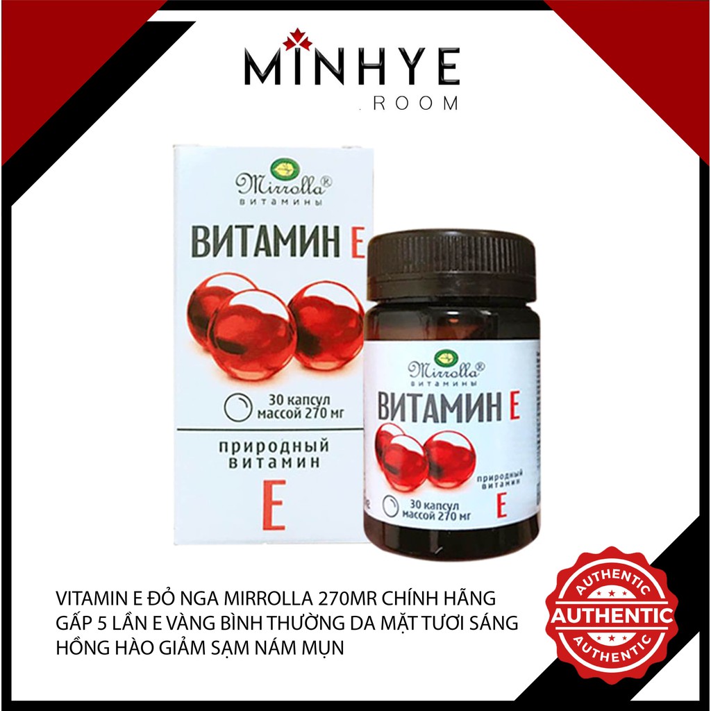 Vitamin E Đỏ Nga Mirolla 270Mg Chính Hãng Gấp 5 Lần E Vàng Bình Thường Da Mặt Tươi Sáng Hồng Hào Giảm Sạm Nám Mụn